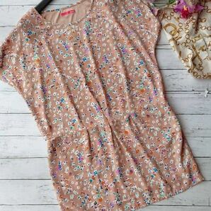 美品!イマージュ☆ラグラン×花柄☆タックつきワンピース