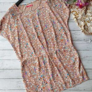 美品!イマージュ☆ラグラン×花柄☆タックつきワンピース