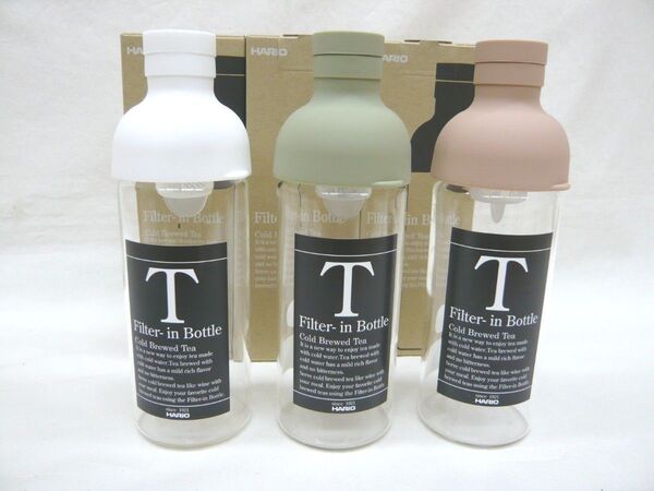 『ハリオ フィルターインボトル』グリーン&ピンク&ホワイト 300ml 水だし茶 耐熱ガラス