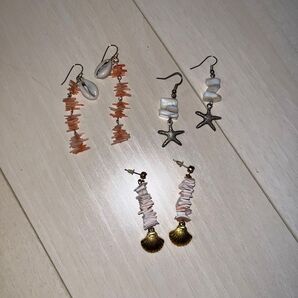 新品未使用 貝殻 ヒトデ 海 ピアス 3点 まとめ売り