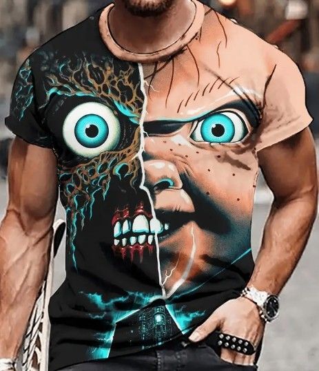送料無料!Tシャツ【チャッキーの変身前と後】欧米規格L(日本LLサイズ)シャツメンズレディース・おしゃれ・美しい