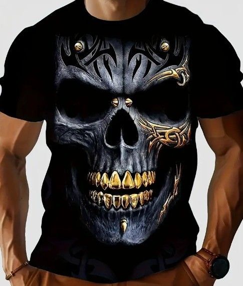 送料無料!Tシャツ【金歯のドクロガイコツスカル】欧米L(日本LLサイズ)シャツメンズレディース・おしゃれ・美しい