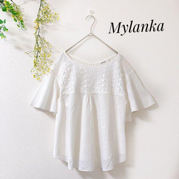 Mylanka ミランカ レース 刺繍 トップス ナチュラル 綿 コットン100 カットソー