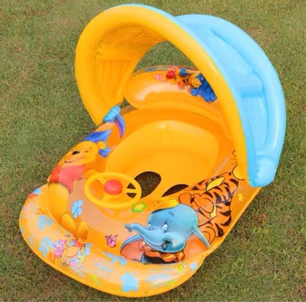 プーさん浮き輪 屋根付き 足入れ うきわ プール イエロー1-6歳 子供 プール 夏 水