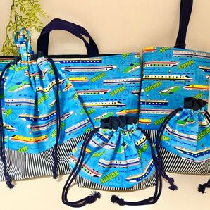 水色スタイリッシュ新幹線柄 入園入学5点セット