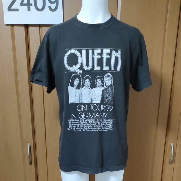 QUEEN半袖TシャツM チャコールグレー ユーズド仕上げ/ワッシャー回数多く ROCK STANLEY/GOODSPEED正規品