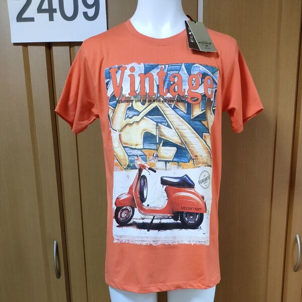VESPA【新品】半袖TシャツS オレンジ MODERNISM上質コットン本場のMade in INDIA Vintageベスパ