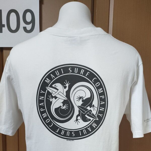 クレイジーシャツ半袖TシャツS 白 ビンテージ GEKKOヤモリがサーフボード crazy shirts Hawaii MAUI