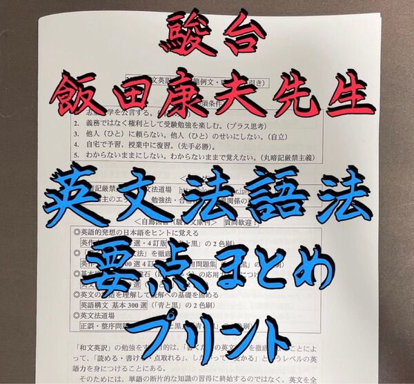 駿台 飯田康夫先生 英文法語法重要ポイント集 河合塾 鉄緑会 代ゼミ 東進 共通テスト Z会 SEG 東大 医学部
