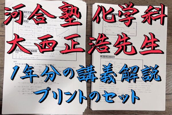 河合塾 大西先生 基礎・完成 化学T①② プリントフルセット 駿台 代ゼミ 鉄緑会 東進 東大 医学部 Z会 共通テスト SEG