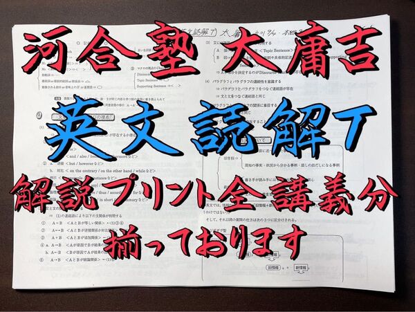 河合塾 英文読解T 太庸吉先生 解説プリント集 鉄緑会 駿台 Z会 東進 共通テスト 医学部受験 東大受験 難関大学