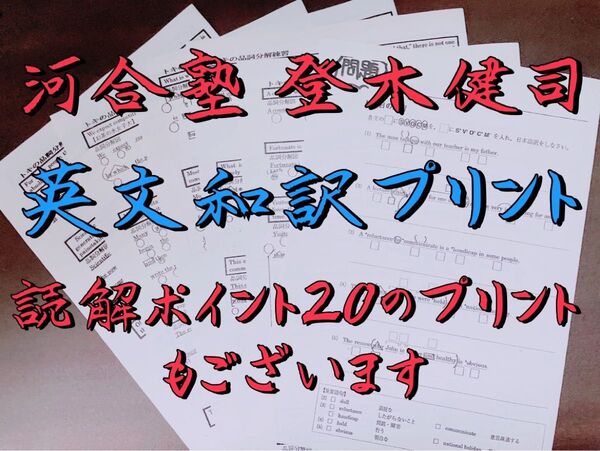 河合塾 【英文和訳プリント 】登木健司先生 駿台 鉄緑会 東進 代ゼミ Z会 医学部受験 東大受験 SEG センター試験