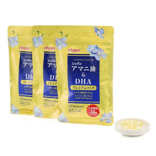 ニップン アマニ油& DHA プレミアムリッチ120粒×3袋 ショップチャンネル 定価12960円の商品