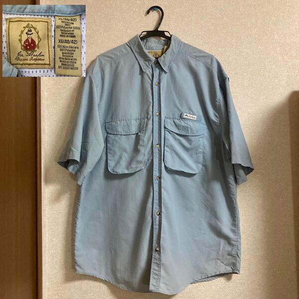 90s USA古着 Joe Marlin半袖フィッシングシャツ XL 水色