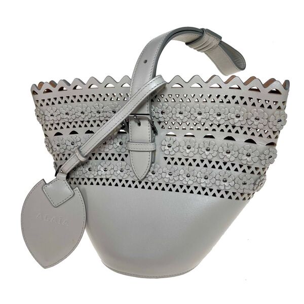 極美品 ALAIA アナグラム ハンドバッグ グレージュ a385