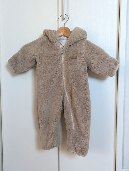 【70cm】美品 apres le cours カバーオール ベビー クマ耳 フード付き ボア ベージュ