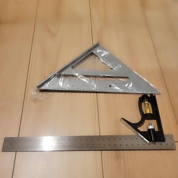 2点セット スコヤ 丸のこガイド 三角 定規 丸鋸 丸ノコ 木工 水平 DIY