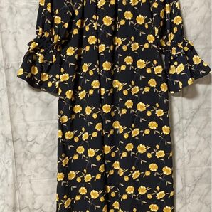 美品 花柄ワンピース ボタニカル ロングワンピース イエロー レディース ネイビー Free