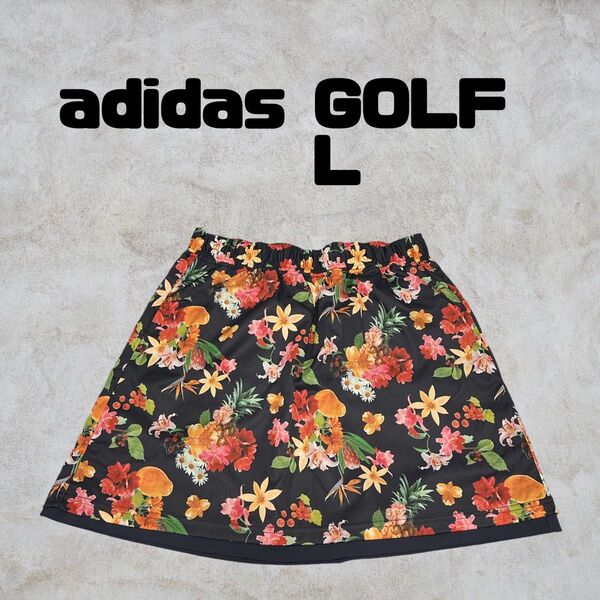 新品タグ付き《adidas》トロピカルプリント リバーシブルストレッチスコート スカート 総柄 ネイビー Lサイズ