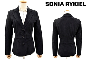 L-969★美品★SONIA SONIA RYKIEL ソニアリキエル★秋冬 正規品 ブラック 手触りソフトなフェイクレザー スエードジャケット 38