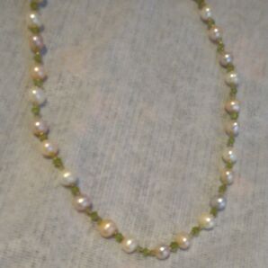 QVC 淡水マルチパール & ペリドット ロングネックレス 60cm **