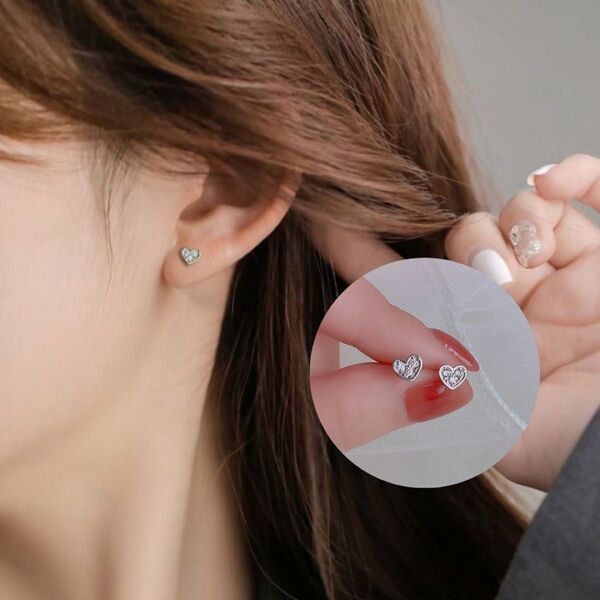 P-65S.ジルコニアハートプチピアス 上品 小ぶり シルバー 韓国
