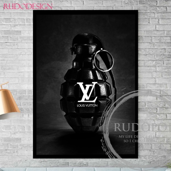 Format A3 encadré [Affiche d'art hommage à la marque Louis Vuitton x Grenade], Ouvrages d'art, Peinture, graphique