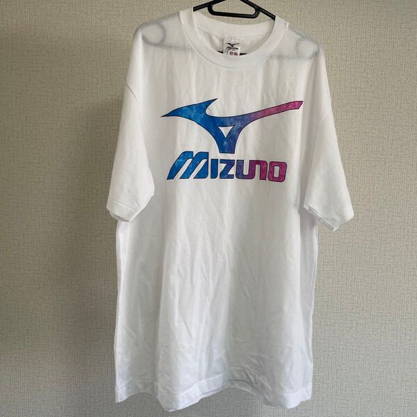 Tシャツ MIZUNO ミズノ ロゴ グラデーション 鹿の子織り 日本製 万国旗タグ シングルステッチ ヴィンテージ 中古品