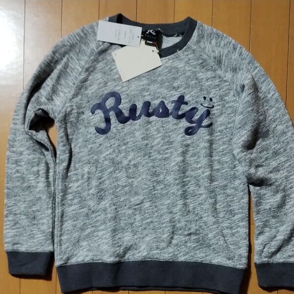 RUSTYラスティ キッズ スウェット トレーナー グレー スマイルプリント