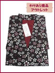 [E- kimono ]* outlet *... kimono * Japanese clothes coat L size * black series * Sakura pattern * prompt decision 