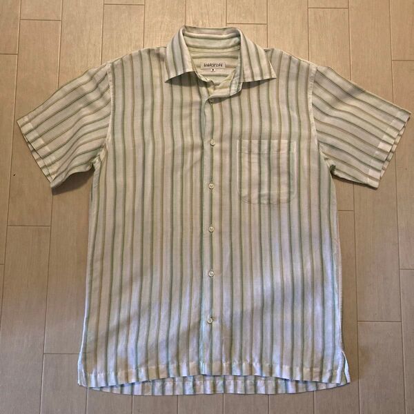 SIMPLE LIFE シンプルライフ ストライプ 半袖 シャツ M 綿 麻 麻シャツ