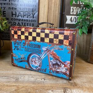アンティーク調トランク型レザーケース(大)小物入れ収納ケースボックスBOX アメリカン雑貨 ガレージバイク雑貨ビンテージ風