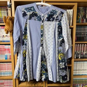 女性服・5分丈袖 パッチワークデザイン(LLサイズ位)