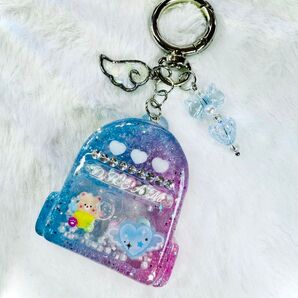 レジン リュック型 シェイカーキーホルダー ブルー×ピンクver.