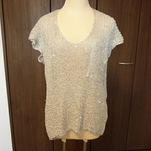Love Free ラブフリー スパンコールニット 半袖カットソー ベージュ色