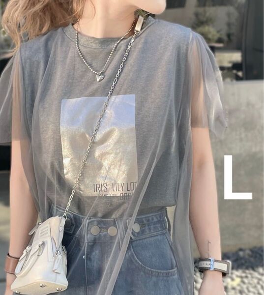 mily bilet チュール重ね着風プリントTシャツ Lサイズ