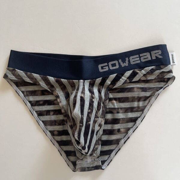 gowear Vシェイプビキニ SOFT メンズビキニ S グレーボーダー スーパーローライズ ビキニブリーフ 男性ビキニ メンズブリーフ