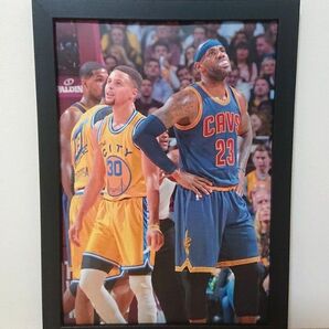 新品 NBA ステフィンカリー レブロン・ジェームズ ポスター イラスト カラー プリント フレーム付き B5サイズ