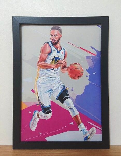 新品 NBA ステフィンカリー ポスター イラスト カラー プリント フレーム付き B5サイズ 貴重イラスト