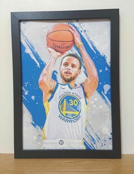 新品 NBA ステフィンカリー ポスター イラスト カラー プリント フレーム付き B5サイズ 額装品 貴重写真