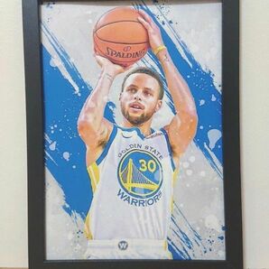 新品 NBA ステフィンカリー ポスター イラスト カラー プリント フレーム付き B5サイズ 額装品 貴重写真