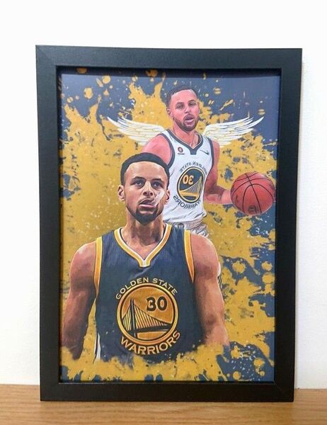 新品 NBA ステフィンカリー ポスター イラスト カラー プリント フレーム付き B5サイズ 希少プリントアイテム グッズ
