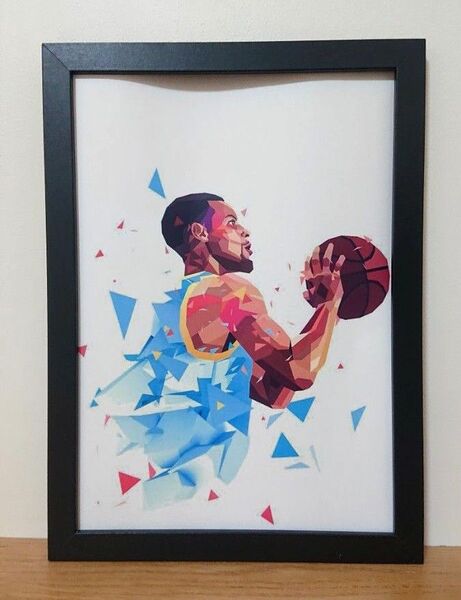 新品 NBA ステフィンカリー ポスター イラスト カラー プリント フレーム付き B5サイズ 額装品