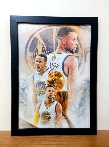 新品 NBA ステフィンカリー ポスター イラスト カラー プリント フレーム付き B5サイズ バスケットボール グッズ