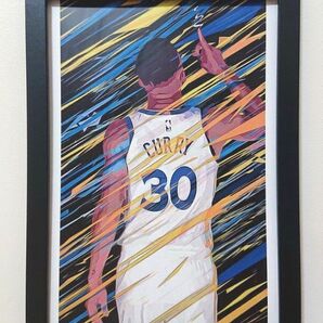 新品 NBA ステフィンカリー ポスター イラスト カラー プリント フレーム付き B5サイズ 希少イラスト