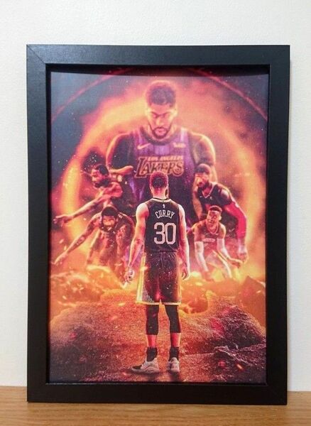 新品 NBA ステフィンカリー ポスター イラスト カラー プリント フレーム付き B5サイズ 希少プリント アイテム