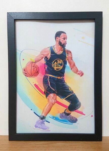 新品 NBA ステフィンカリー ポスター イラスト カラー プリント フレーム付き B5サイズ