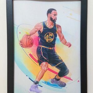 新品 NBA ステフィンカリー ポスター イラスト カラー プリント フレーム付き B5サイズ