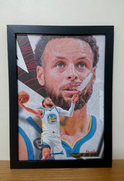 グッズ 新品 NBA ステフィンカリー ポスター イラスト カラー プリント フレーム付き B5サイズ