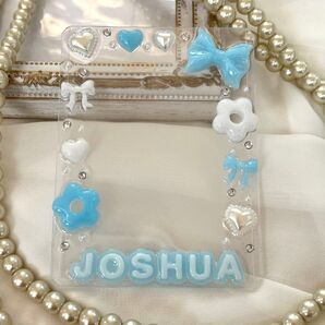 【SALE】トレカケースデコ 韓国 レジン ジョシュア SEVENTEEN セブチ 水色 名前入り 硬質ケース